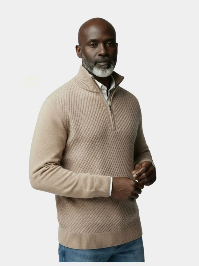 Stripe Quarter Zip Wool Sweater - Crown & Cuff