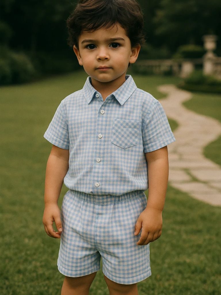 Petit Marquis Summer Check Set - Crown & Cuff Kids