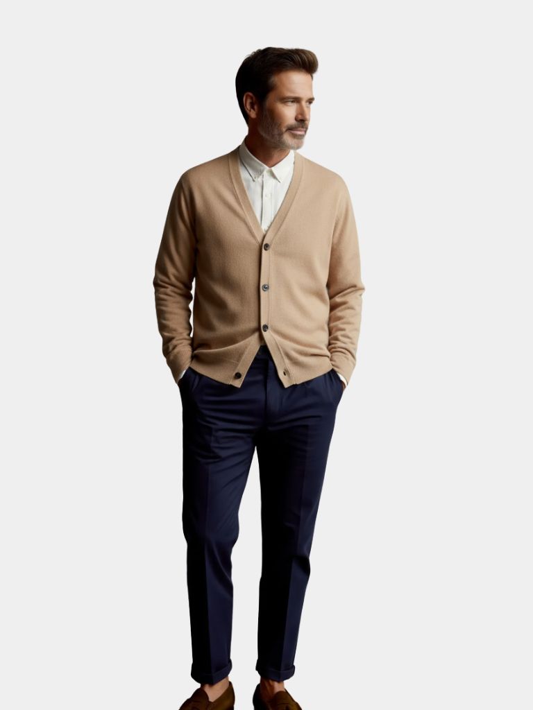 100% Merino Wool V Neck Knitwear Cardigan Sweater - Crown & Cuff