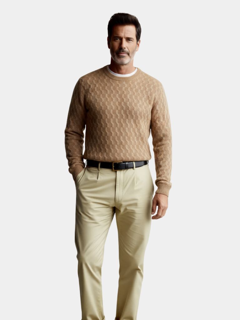 100% Wool Geometric Crew Neck Pullover Sweater - Crown & Cuff