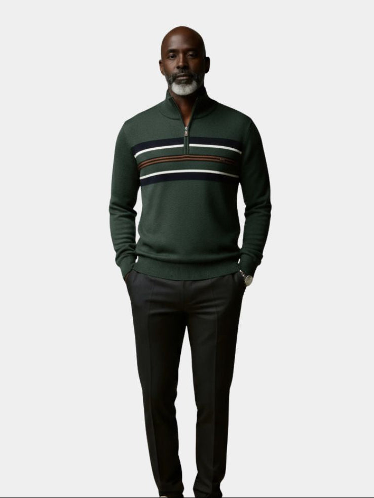 Knit Striped Quarter-Zip Jumper Sweater - Crown & Cuff