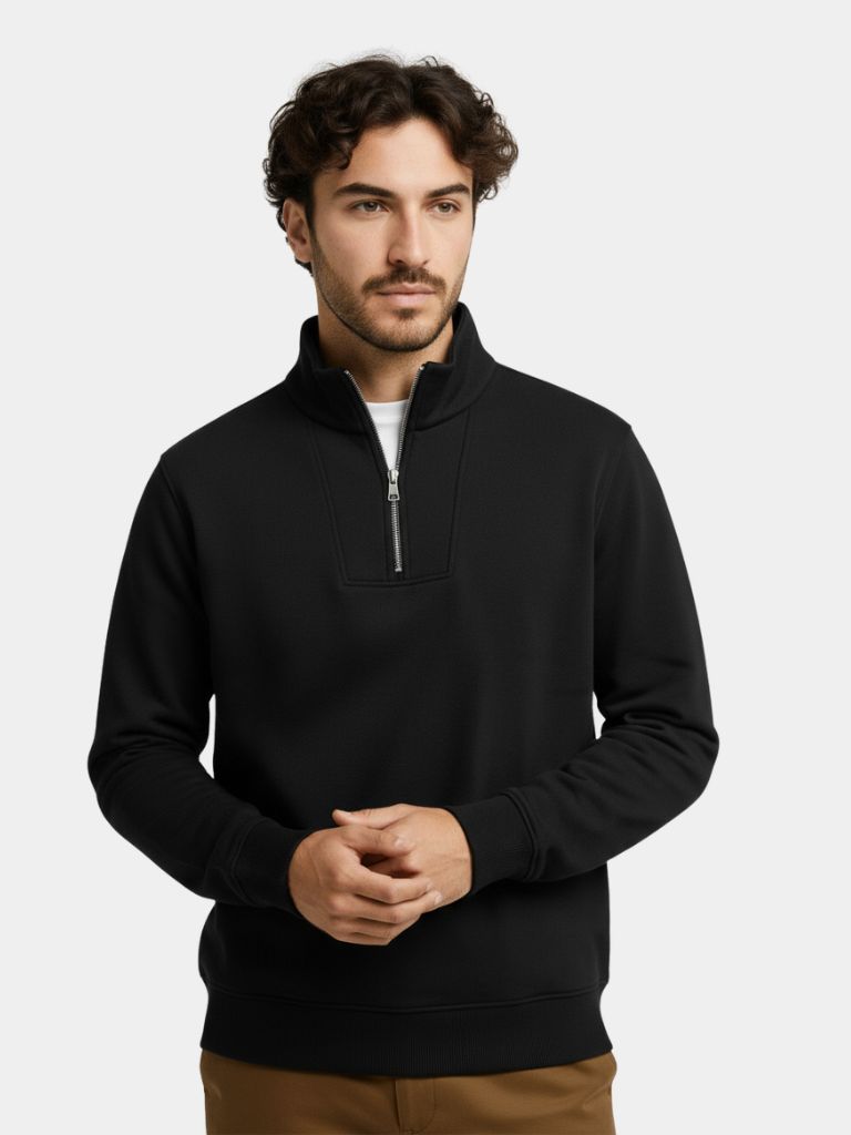 Zip Black Lapel Sports Hoodie Sweatshirt - Crown & Cuff