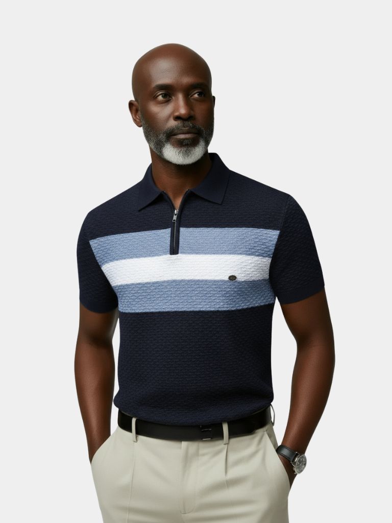 Classic Fit Quarter Zip Business Casual Short Sleeves Polo - Crown & Cuff