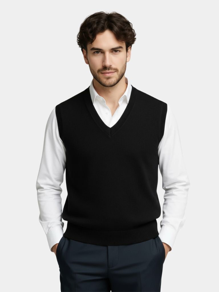 100% Cashmere V Neck Knit Vest - Crown & Cuff