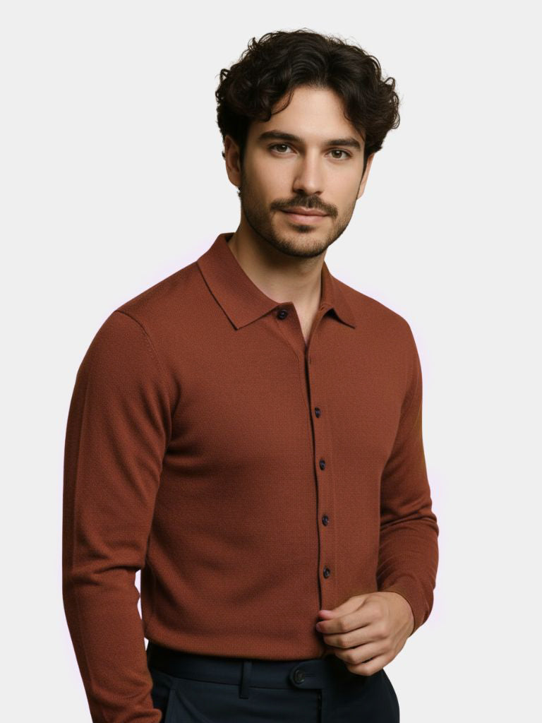 100% Cashmere Polo Cardigan - Crown & Cuff