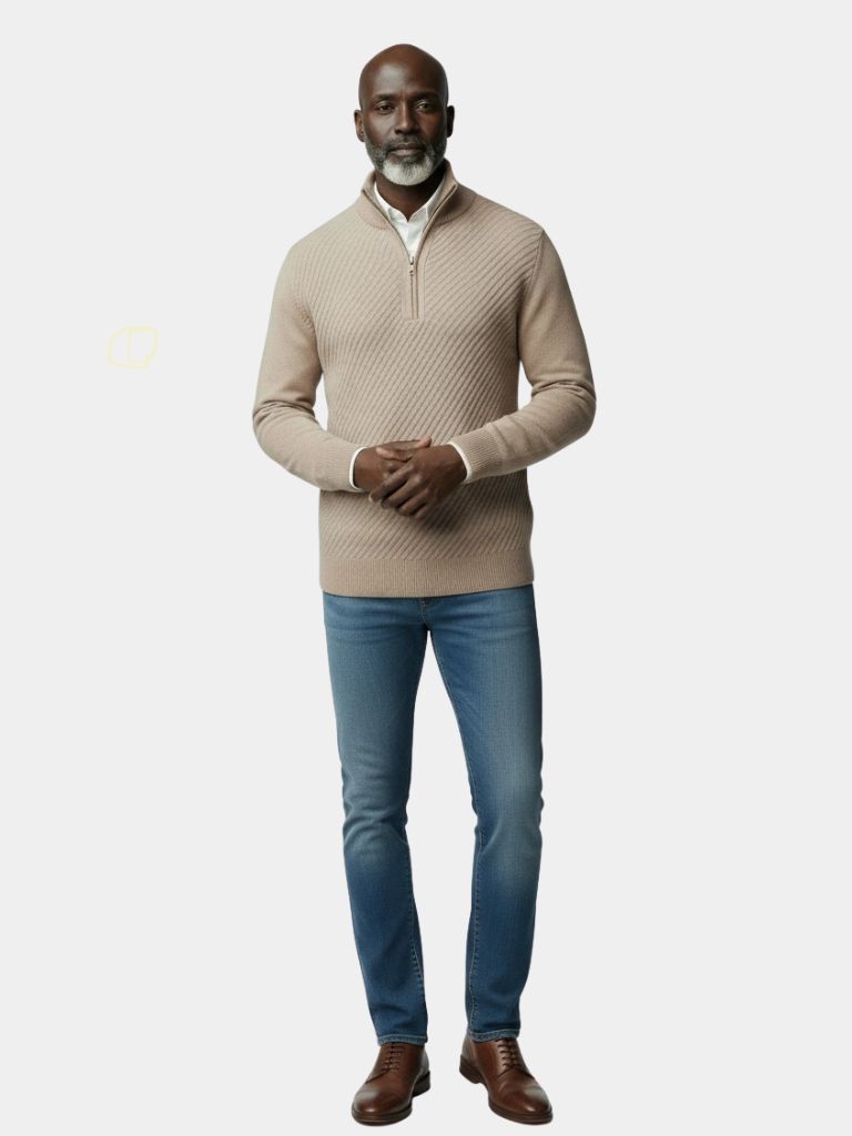 Stripe Quarter Zip Wool Sweater - Crown & Cuff