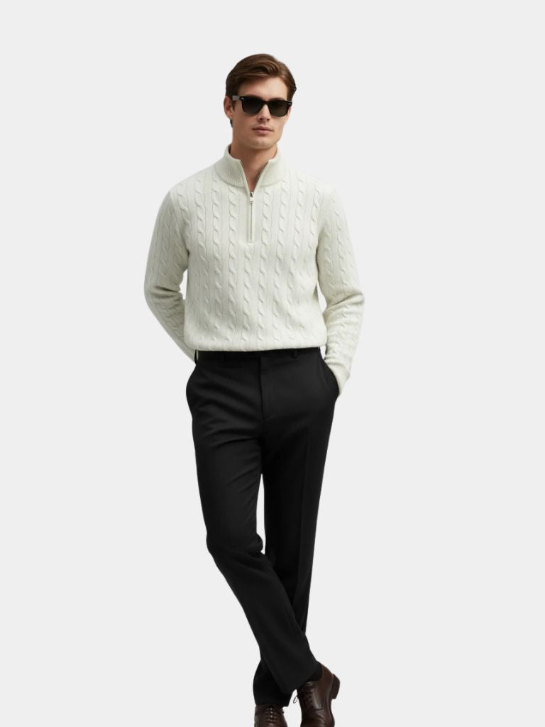 Premium Cable-Knit Zip Neck Sweater - Crown & Cuff