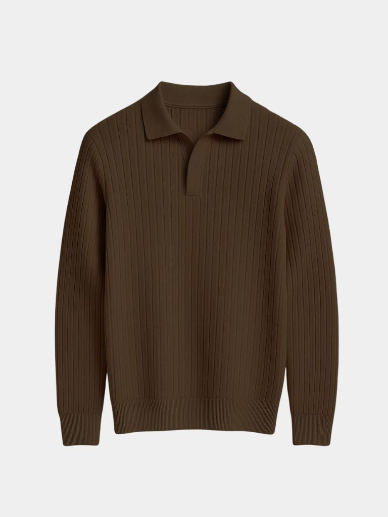 Elegant Open Collar Long Sleeve Polo - Crown & Cuff