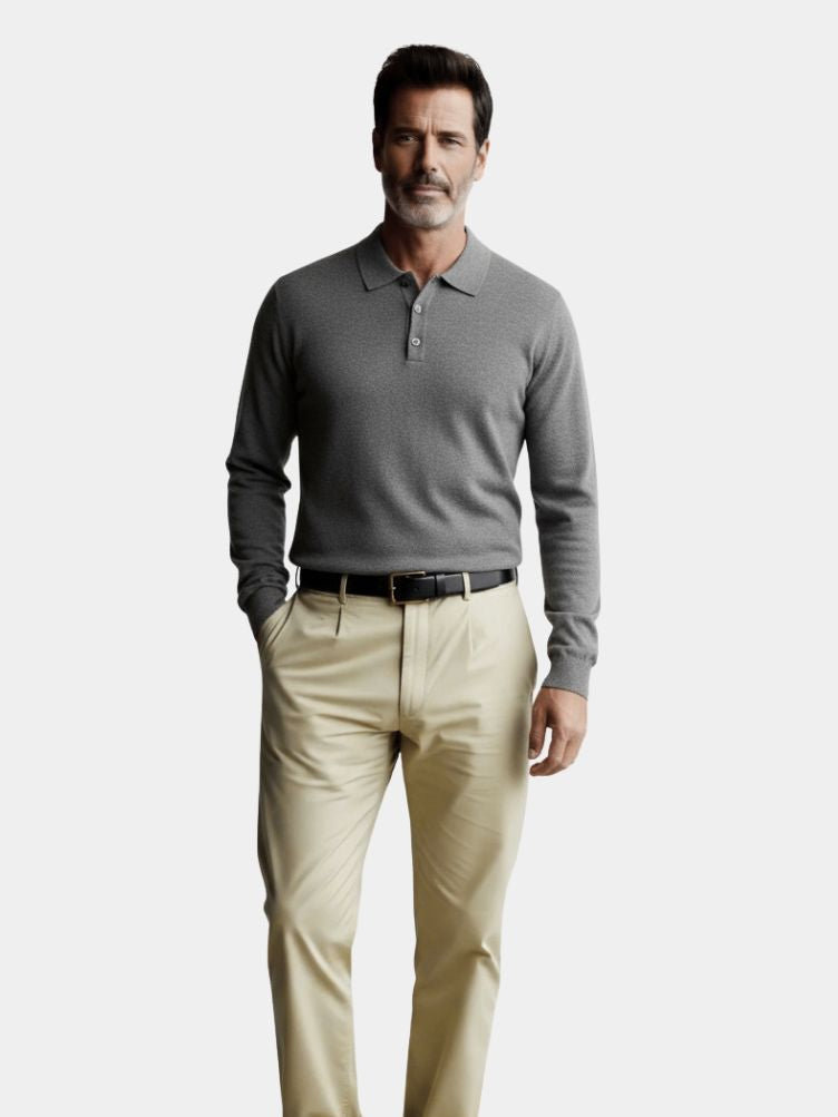 Wool Knit Button Up Polo Pullover - Crown & Cuff