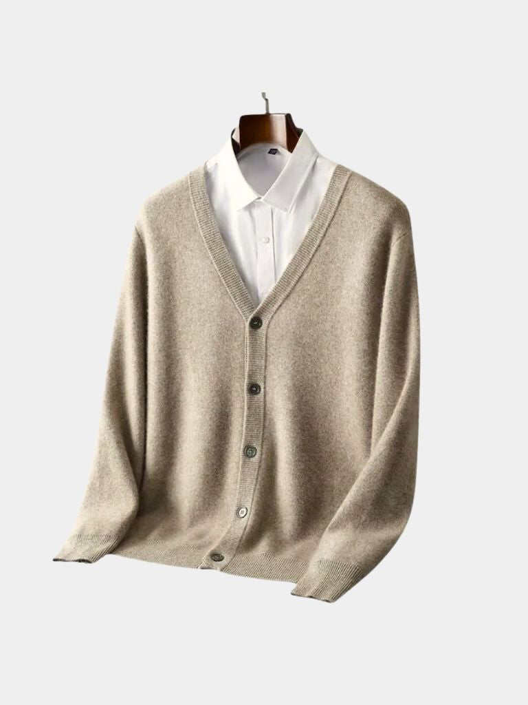 100% Merino Wool V Neck Knitwear Cardigan Sweater - Crown & Cuff