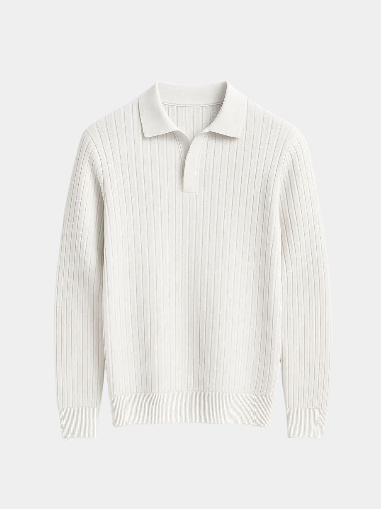 Elegant Open Collar Long Sleeve Polo - Crown & Cuff