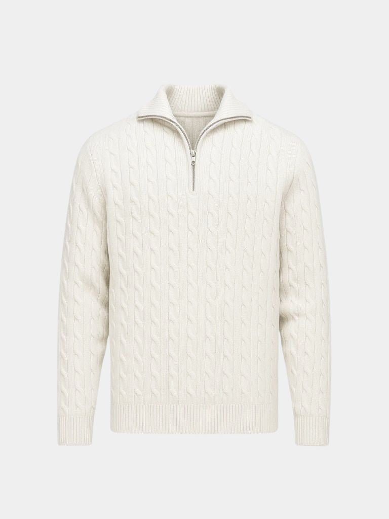 Premium Cable-Knit Zip Neck Sweater - Crown & Cuff