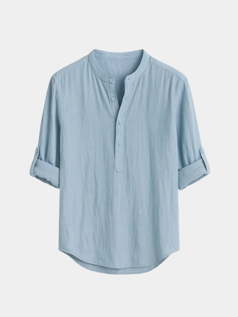 Casual Henley Neck Long Sleeve T-Shirt - Crown & Cuff