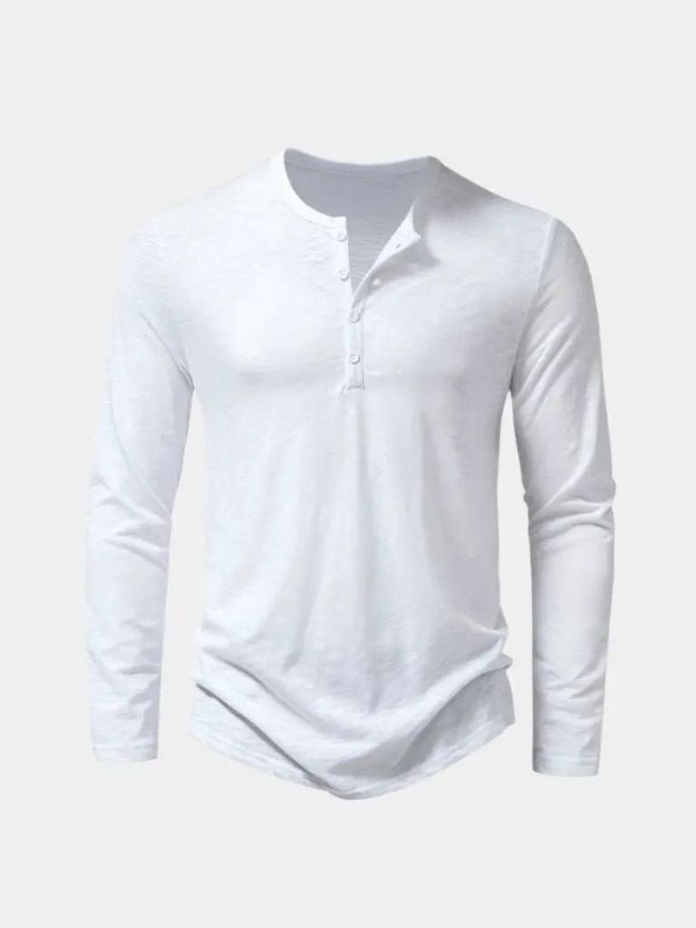 Casual Henley Neck Long Sleeve T-Shirt - Crown & Cuff