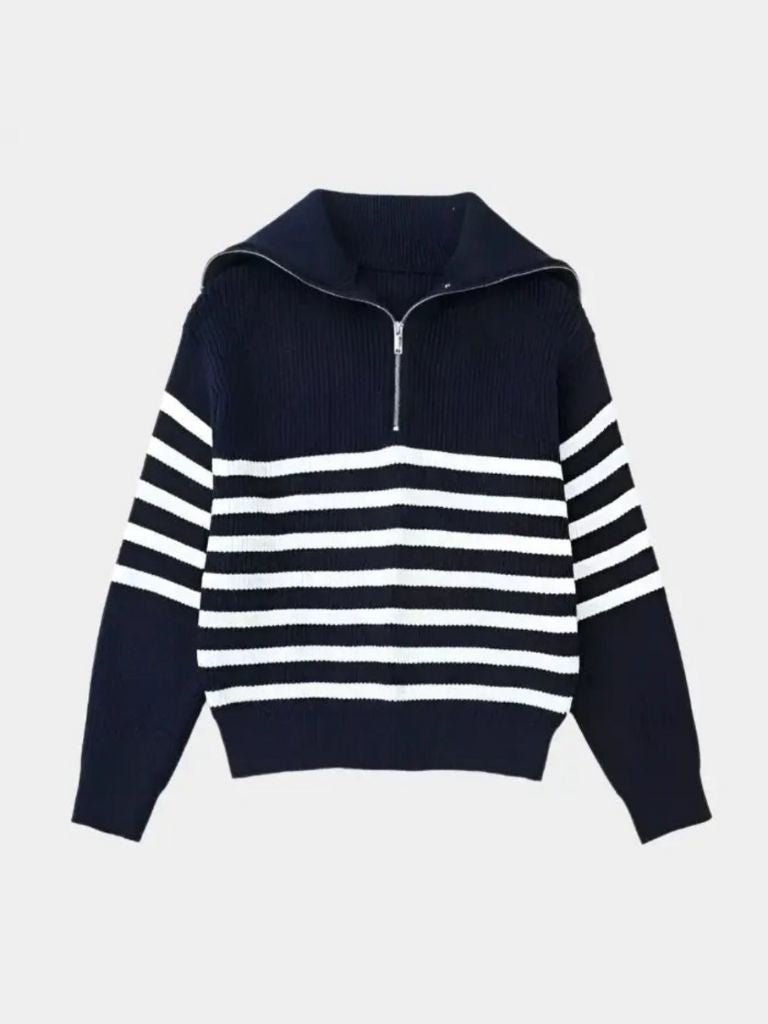 Casual Striped Zip Up Sweater - Crown & Cuff