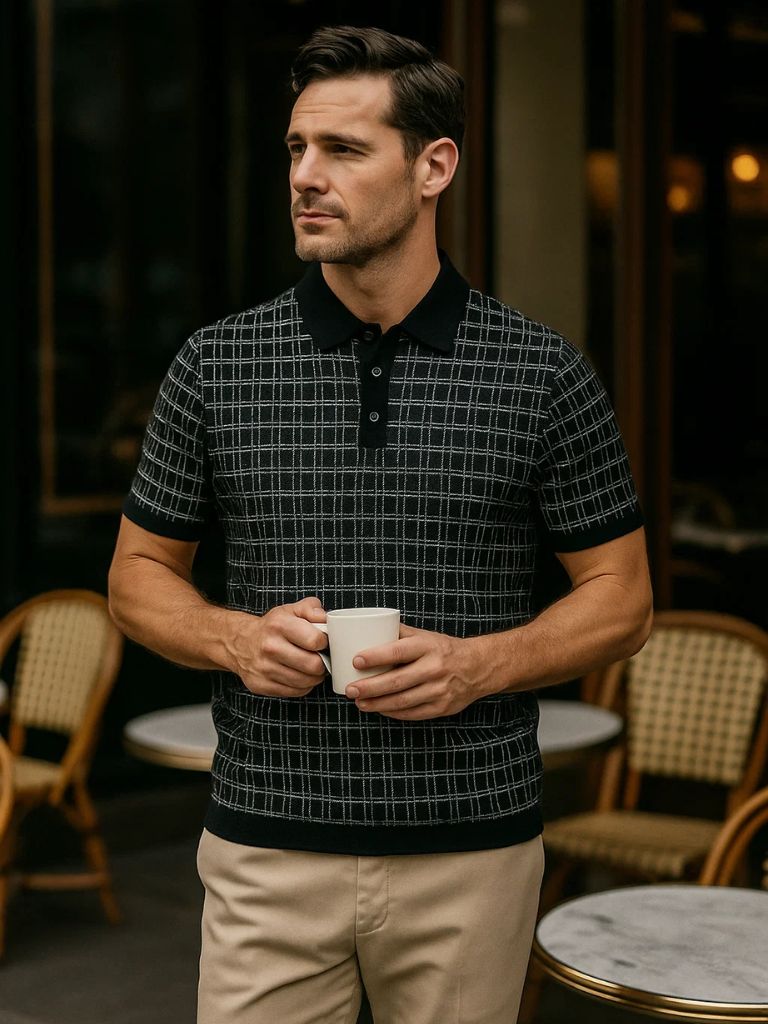 Classic Noir Knit Polo Shirt - Crown & Cuff