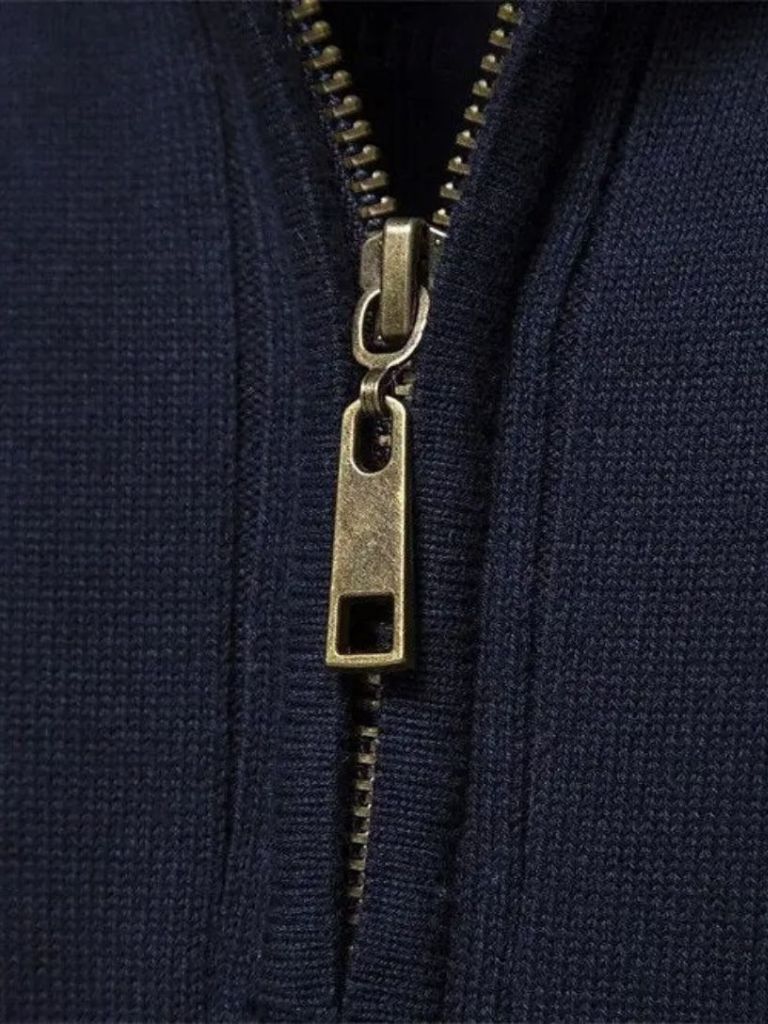 Cotton Knit Vertical Stripes Quarter-Zip Sweater - Crown & Cuff