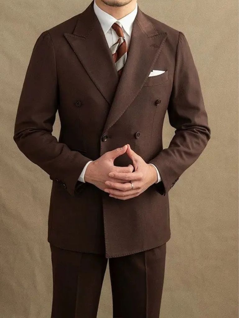 Dark Brown Garbadine Suit - Crown & Cuff