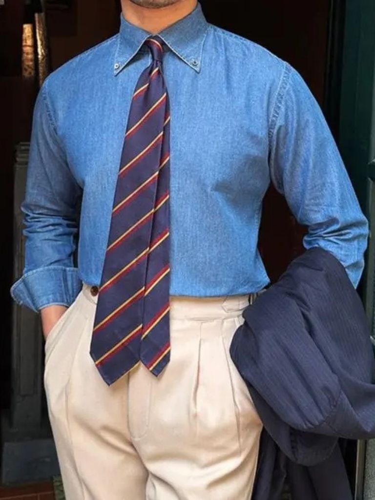 Elegant Denim Shirt - Crown & Cuff