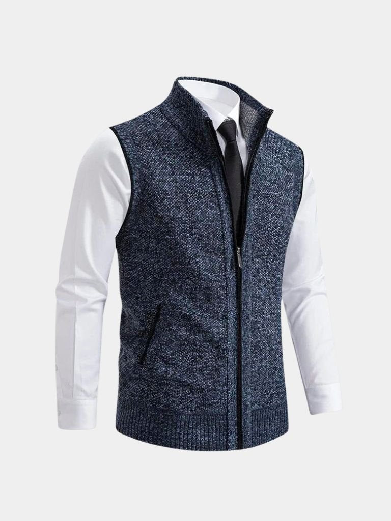 Elegant Full-Zip Sweater Vest - Crown & Cuff