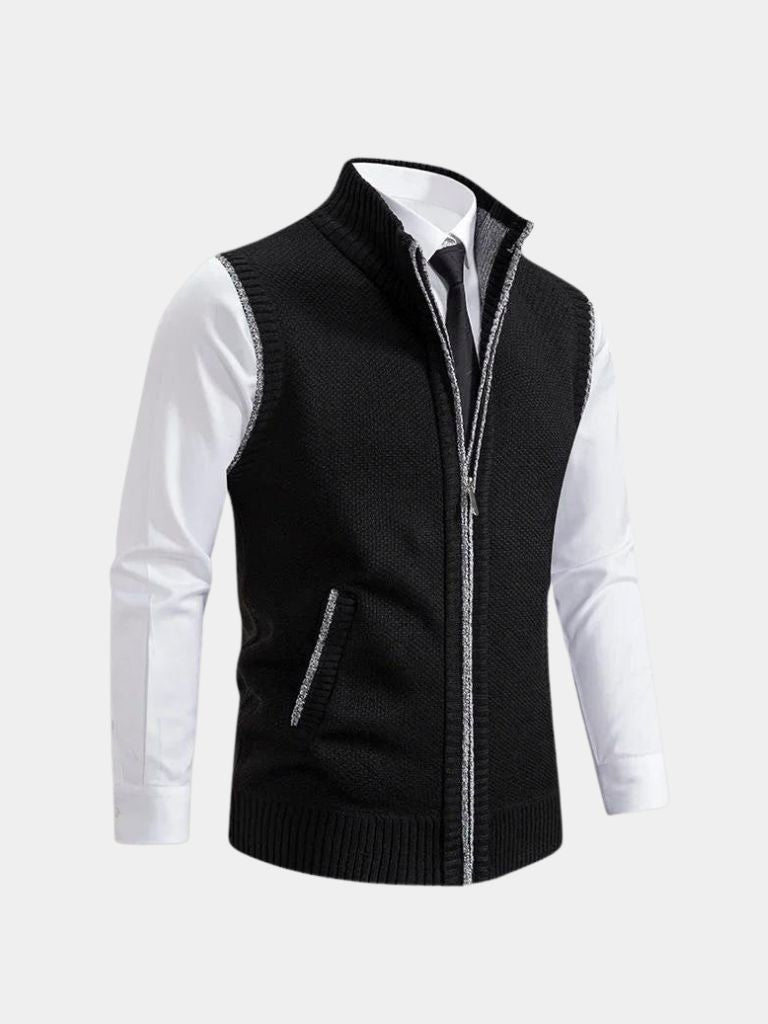 Elegant Full-Zip Sweater Vest - Crown & Cuff