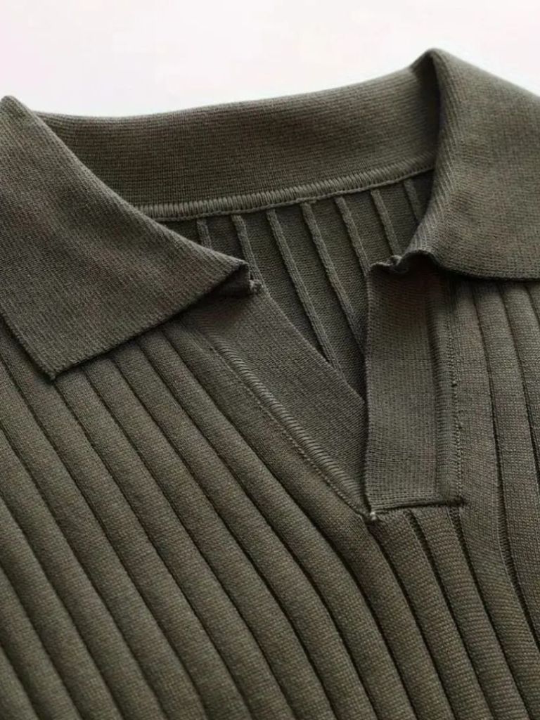 Elegant Open Collar Long Sleeve Polo - Crown & Cuff