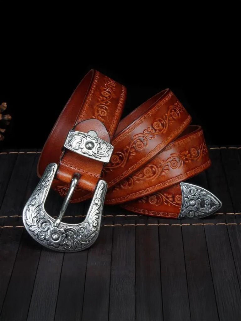 Elegant Western Leather Belt - Crown & Cuff