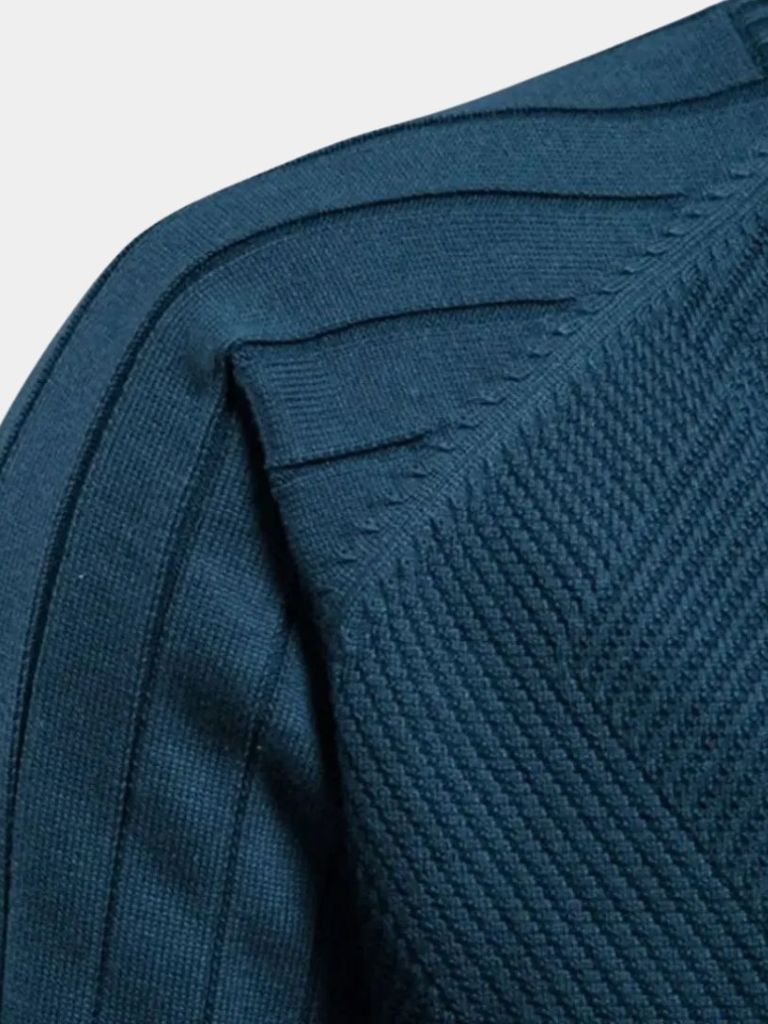 Knit Zipper Jacquard Solid Color Cardigan Sweater - Crown & Cuff