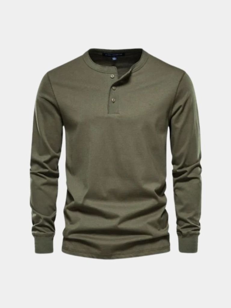 Minimalist Henley Neck Long Sleeve T-Shirt - Crown & Cuff