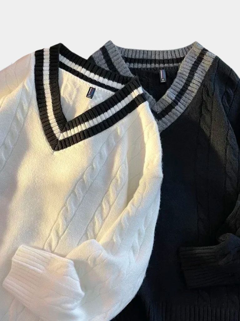Minimalist V-Neck Sweater - Crown & Cuff