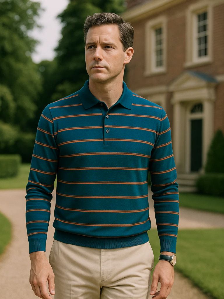 Navy Sunset Striped Polo - Crown & Cuff