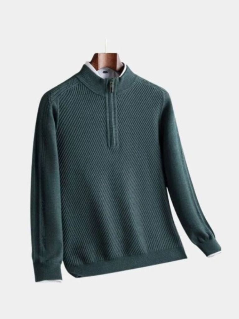 Stripe Quarter Zip Wool Sweater - Crown & Cuff