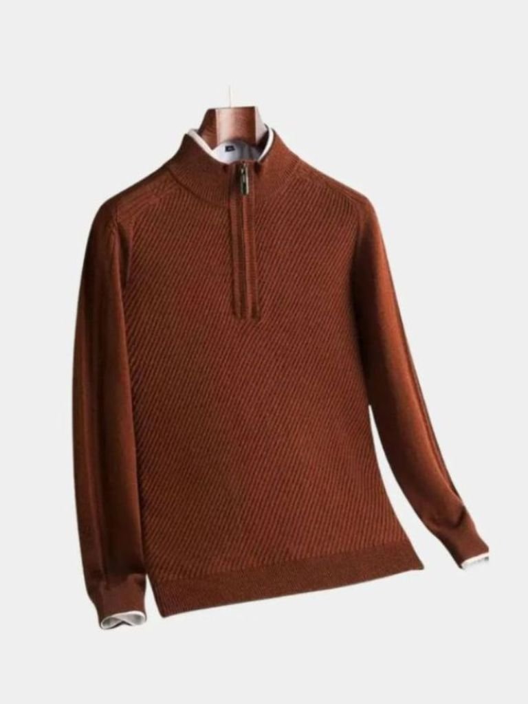 Stripe Quarter Zip Wool Sweater - Crown & Cuff