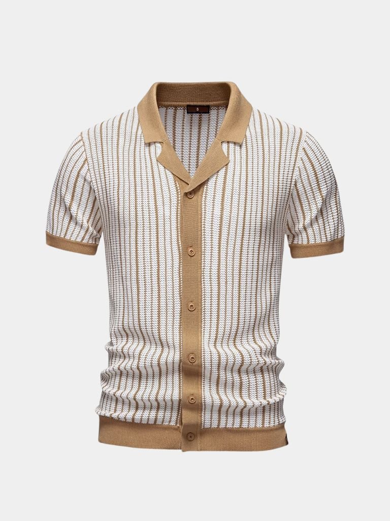 Striped Knit Polo Shirt - Crown & Cuff