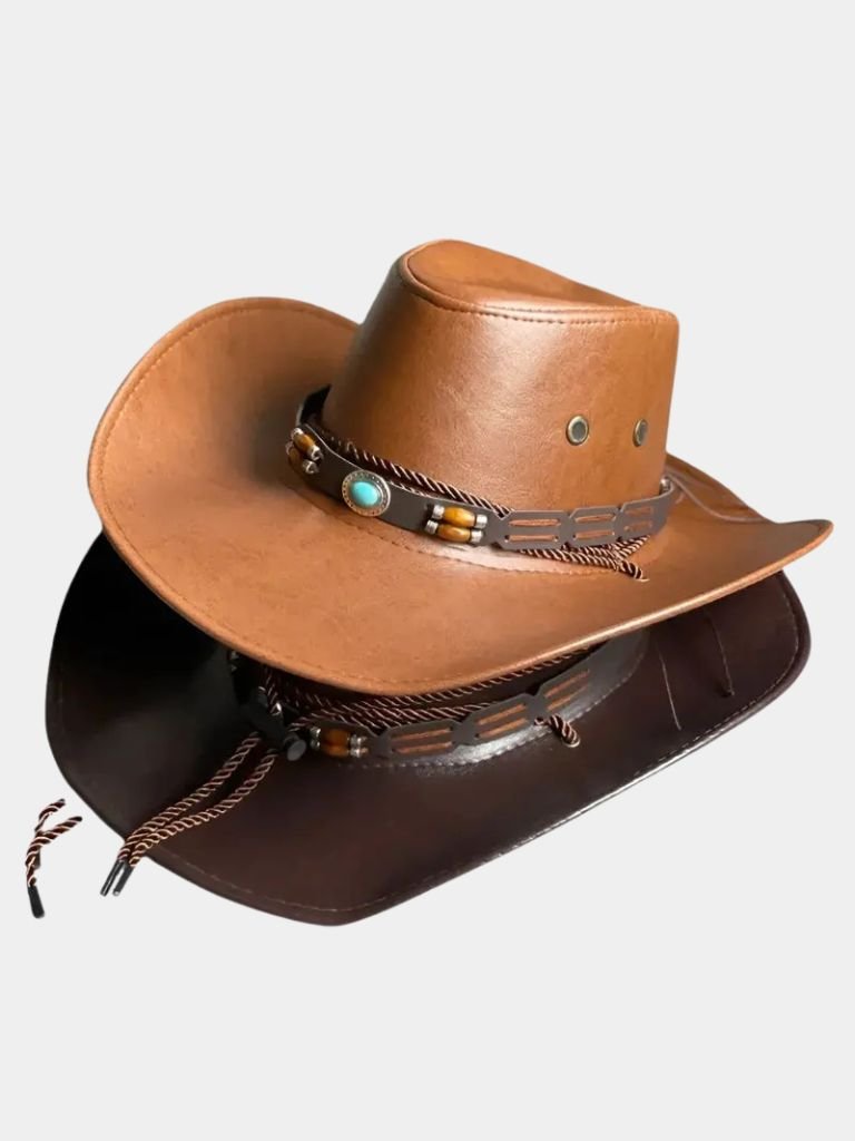 Western Cowboy Leather Hat - Crown & Cuff