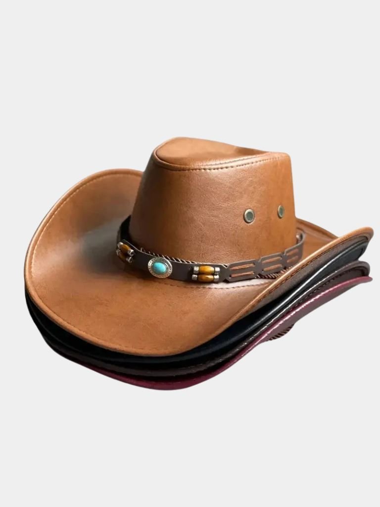 Western Cowboy Leather Hat - Crown & Cuff