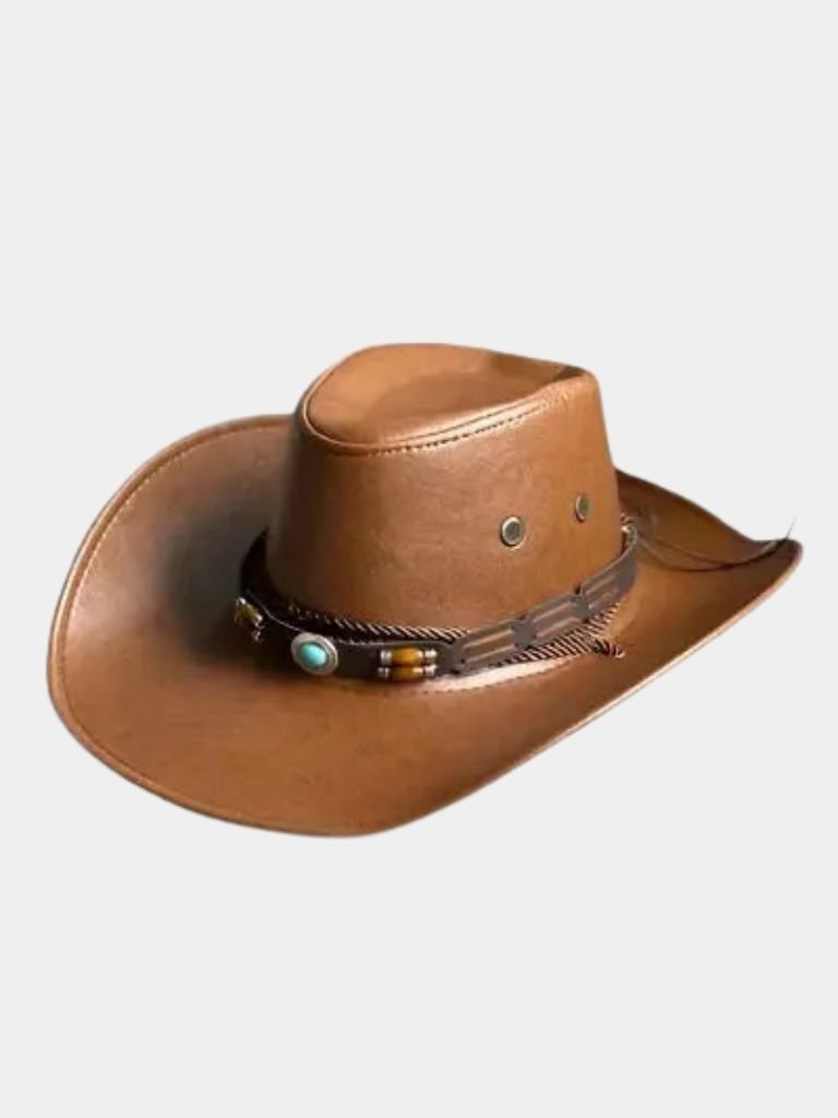 Western Cowboy Leather Hat - Crown & Cuff