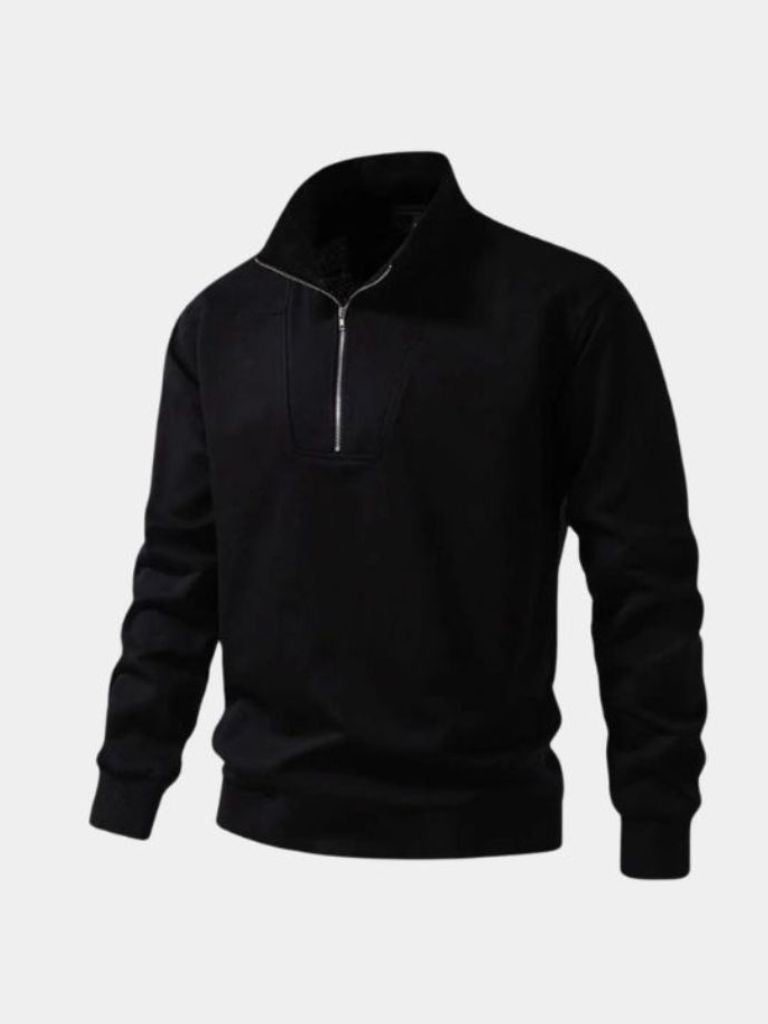 Zip Black Lapel Sports Hoodie Sweatshirt - Crown & Cuff