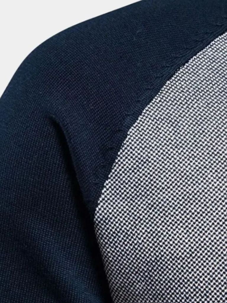 Zipper Color Block Standing Collar Cardigan Sweater - Crown & Cuff